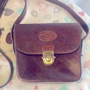 OROTON Australia dark brown genuine cowhide leather crossbody. Gold hardware.